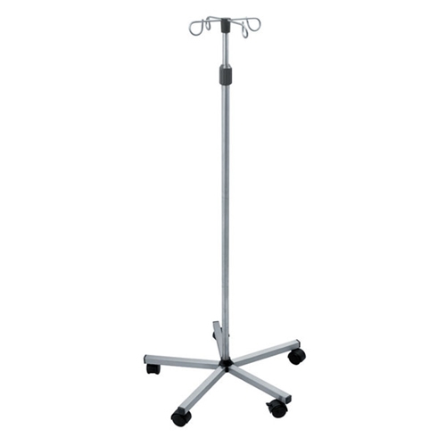 IV stand on 5 wheels trolley - 4 hooks - Stainless steel AISI 304