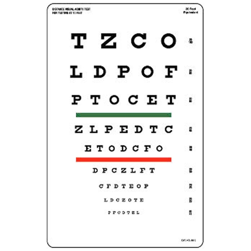 Optometric chart SNELLEN with red/green bar - 23x35.5 cm / 3m