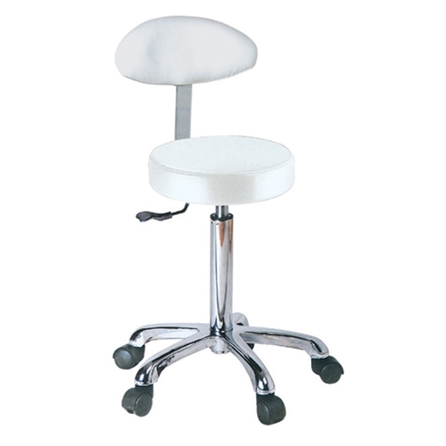 Height adjustable stool with back and castors Ø 33 cm - White