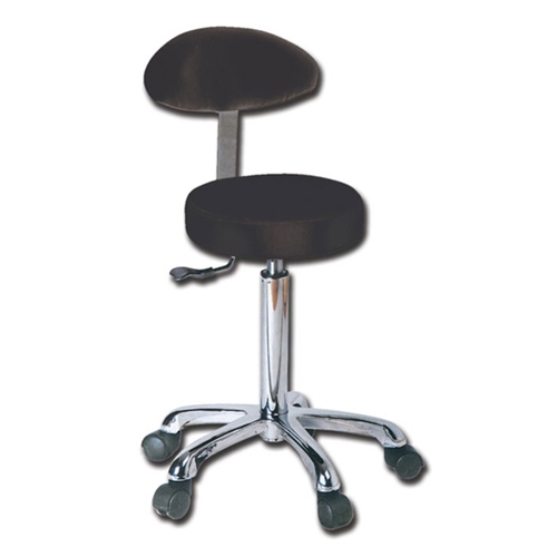 Height adjustable stool with back and castors Ø 33 cm - Black