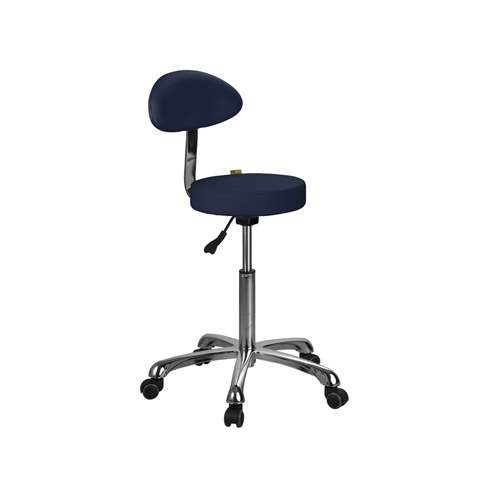 Height adjustable stool with back and castors Ø 33 cm - Dark blue