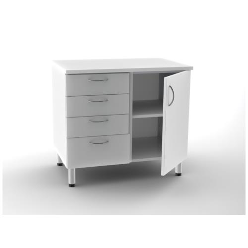 Double base unit with 4 drawers and 1 door - white